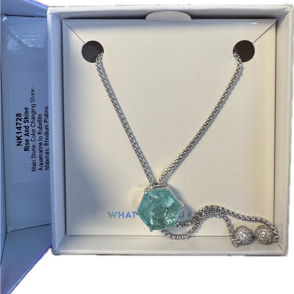 Rise And Shine Rhodium Plated Necklace with Aquamarine Pendant